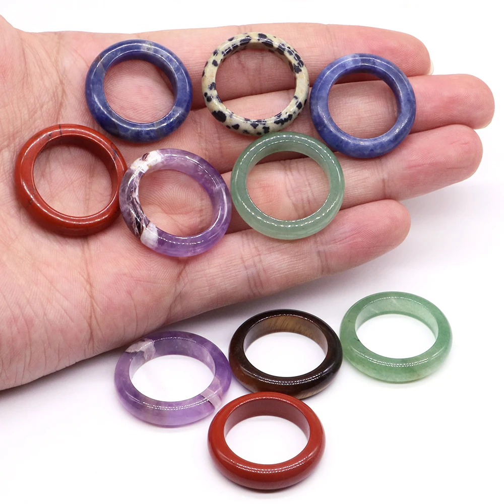 Healing Gem Stone Crystal Band Rings for Men Natural Pink Stone Quartz Red Agates Jaspers Dainty Finger Ring Women Jewelry Gift - view 4