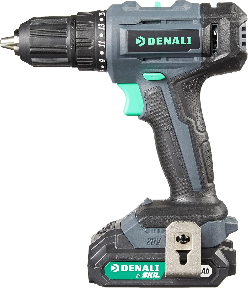 Denali By SKIL 20V Cordless Drill Driver Kit with 2.0Ah Lithium Battery and 2.4A Charger, Blue, 26.0