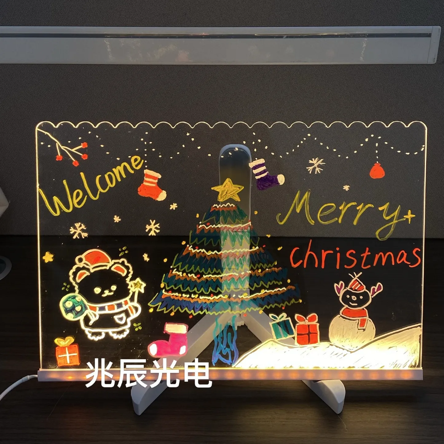 New Glowing Acrylic Marker Board LED Luminous Erasable Children's Drawing Board Drawing Toys Letter Message Board Christmas Gift