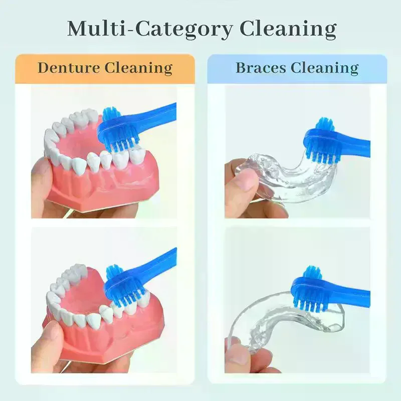 /ACR/T-shape Denture Dedicated Plastic Brush Toothbrush Dual Head False Teeth Brushes Braces Retainer Descaling Brush 1/5/10 Pcs