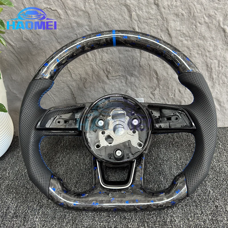 

Подходит для Audi B9 A4 V8 A3 8Y S3 RS3 S4 Синий кованый руль из углеродного волокна с перфорированной синей строчкой