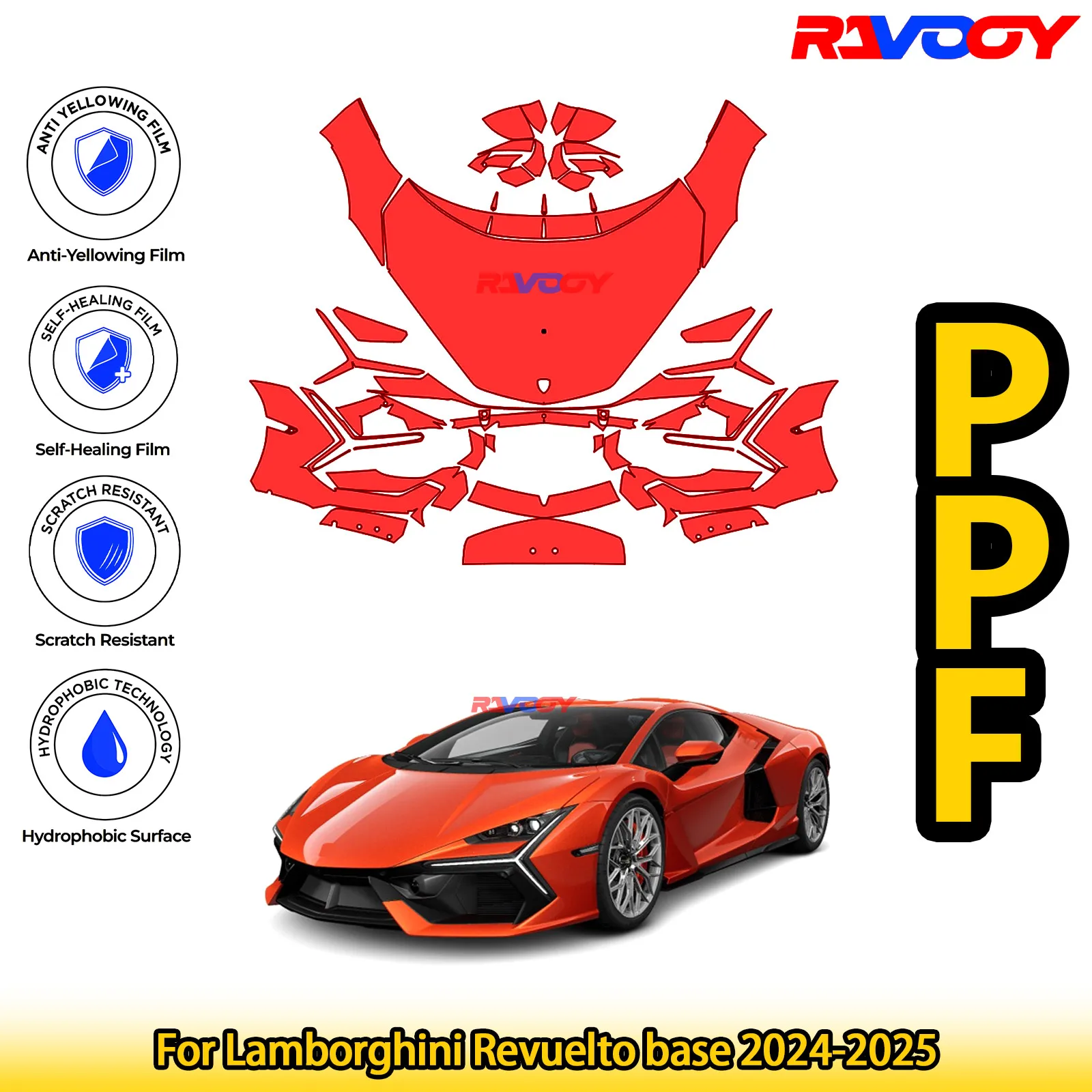 

For Lamborghini Revuelto base 2024-2025 Glossy Matte Black Precut front PPF Kit Paint Protection Film