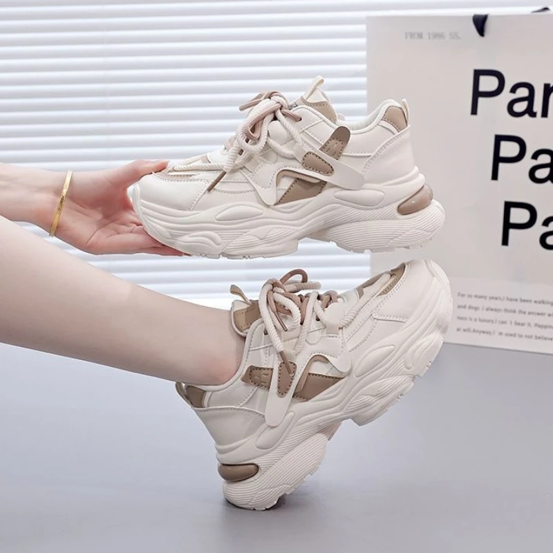 

Genuine Leather Shock Absorption Women Sports Shoes 2025 Spring Bestseller Versatile Trendy Soft Sole Dad Shoes Casual Fashion