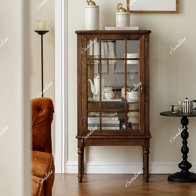 Black walnut American style, retro windshield, display, living room TV side cabinet