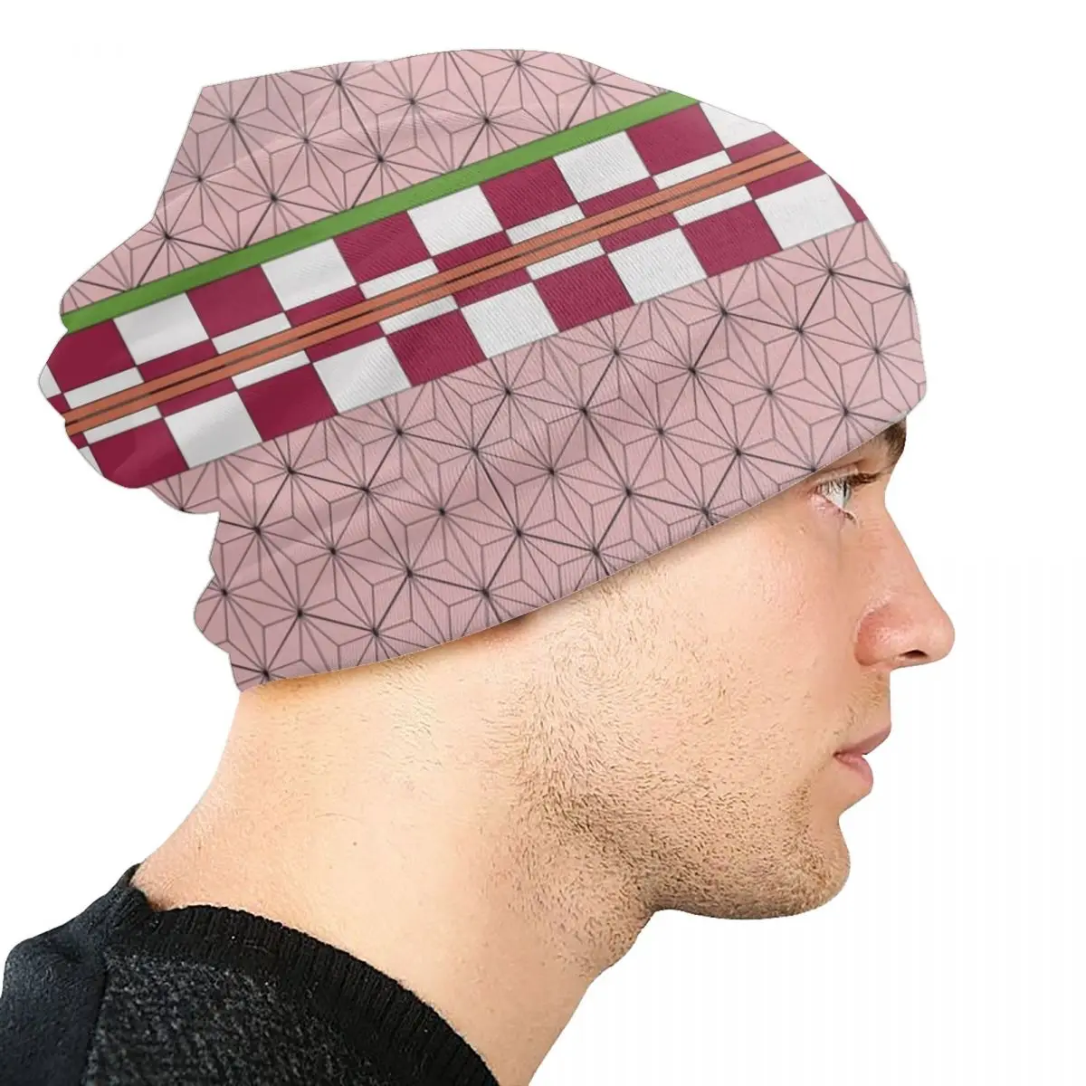 Custom Nezuko Kimono Cosplay Beanie Cap Bonnet Knitted Hats Outdoor Demon Slayer Kimetsu No Yaiba Anime Skullies Beanies Hats