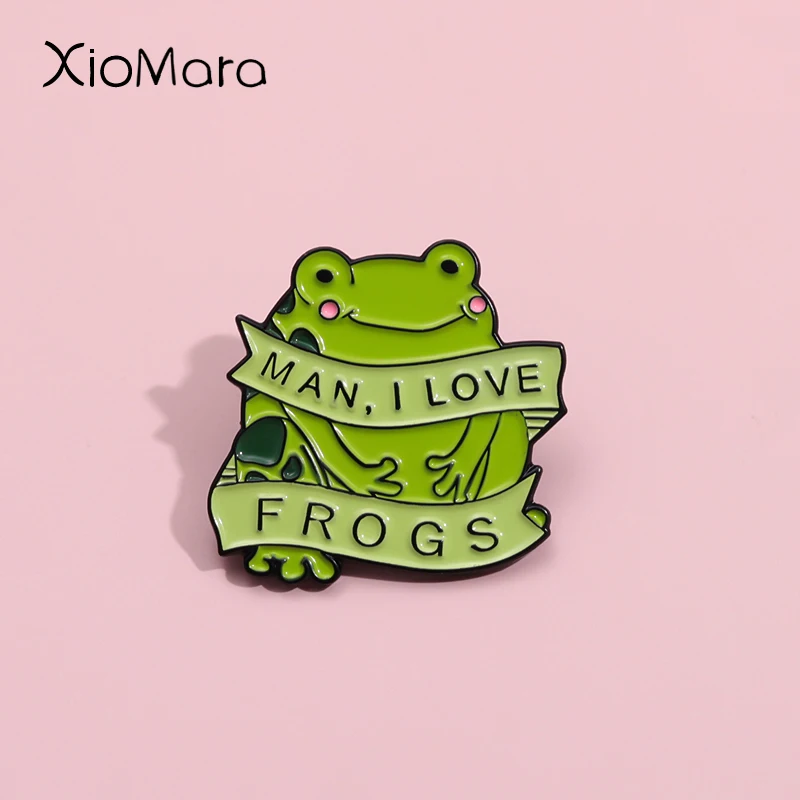 I Love Frogs Enamel Pins MILF Cartoon Brooches Lapel Badges Funny Animal Jewelry Gift for Man woman wholesale