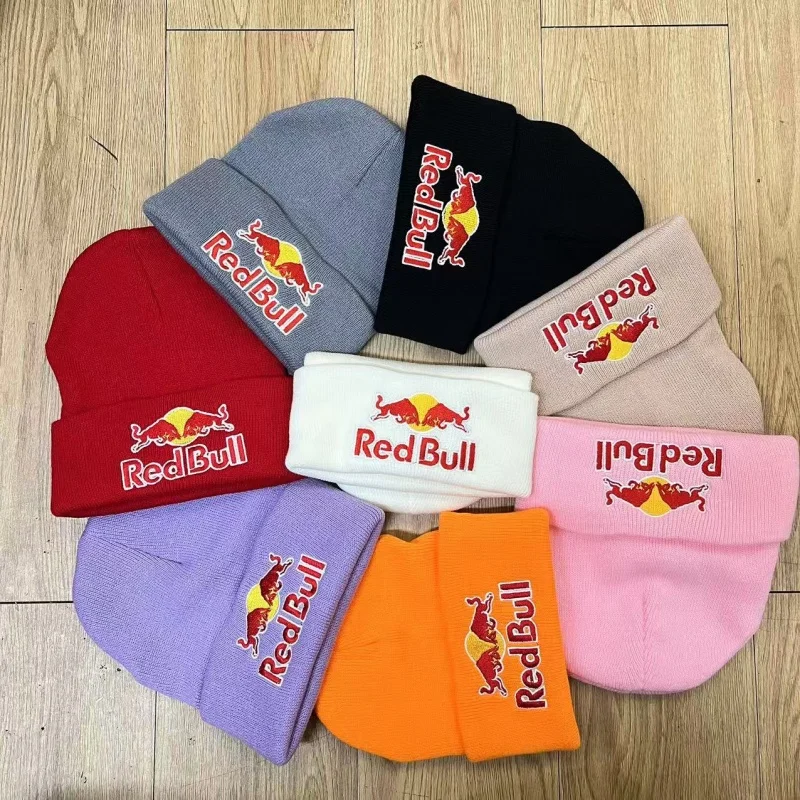 Red Bull Hat Men's and Women's Winter Hip Hop Brand Letter Knitted Hat Fashion Women's Cold Hat Warm Cotton Hat