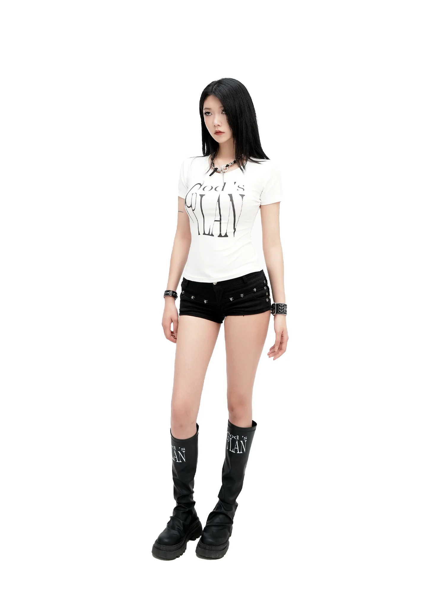 Gods Plan Original Dark Basic High-End Short Sleeve Women's T-shirt Comfortable Cotton Lycra Blend Casual Versatile Summer Top