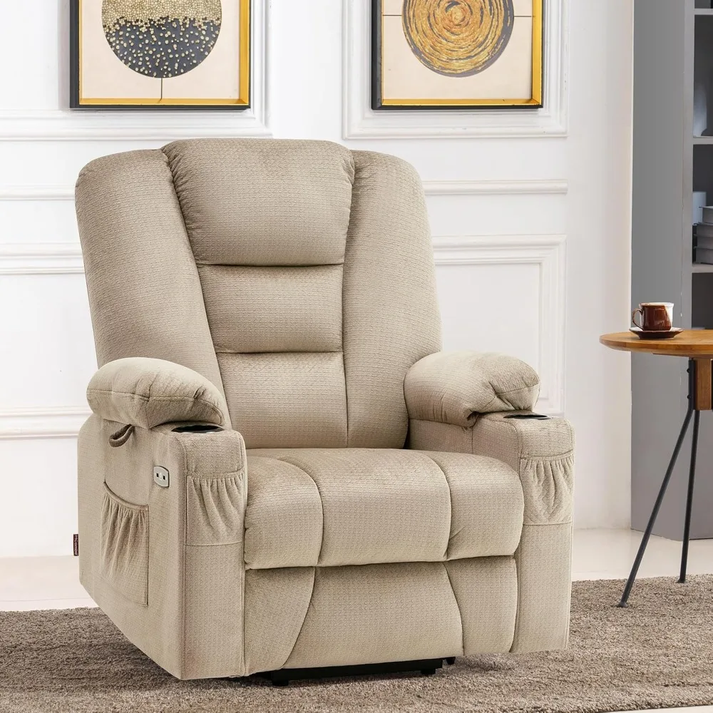 

Large Power Lift Recliner Chair Sofa for Big and Tall Elderly People, 3 Positions, Cup Holders, and USB Ports (Large, Beige)