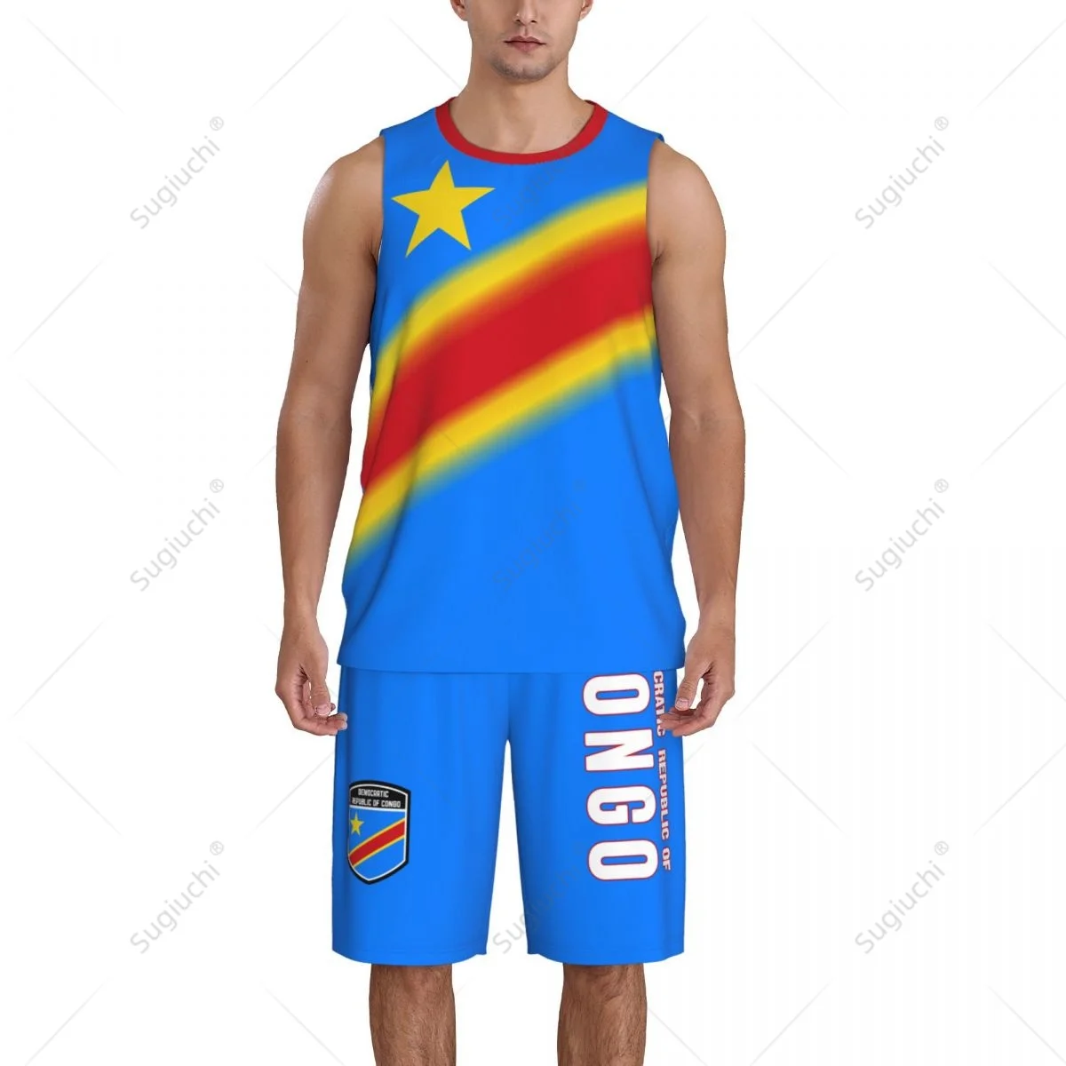 Men Democratic Republic Of Congo Basketball Jersey Set Mesh Shirt & Pants Sleeveless Exclusive Team-up Custom Unisex