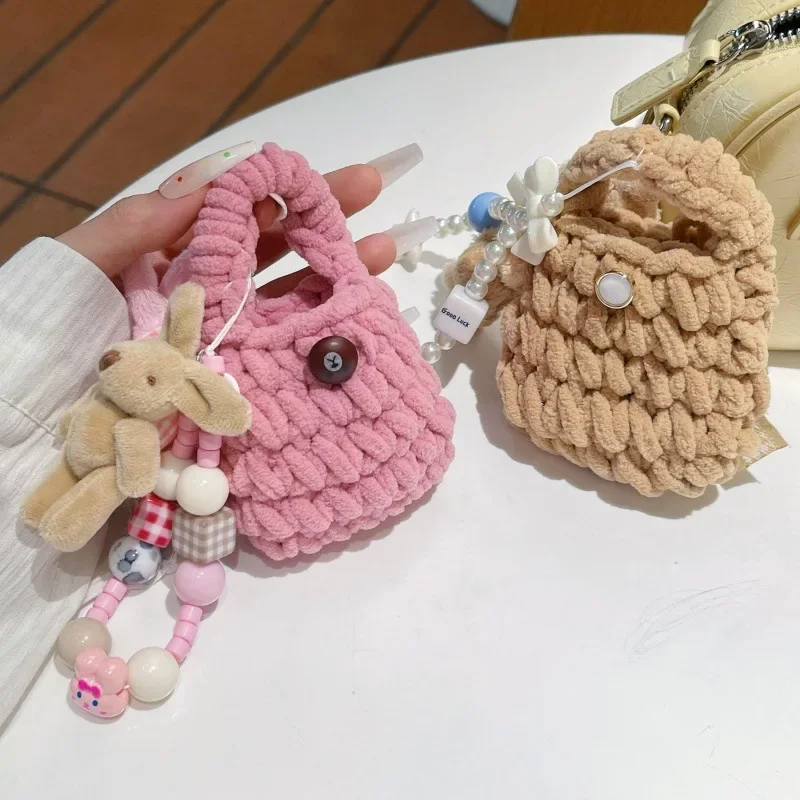 Casing AirPods 1 2 3 Pro, sarung HP Universal tas anyaman kelinci untuk AirPods 4 Airpod 1 2 3 Pro 2 Bluetooth Earbuds pelindung