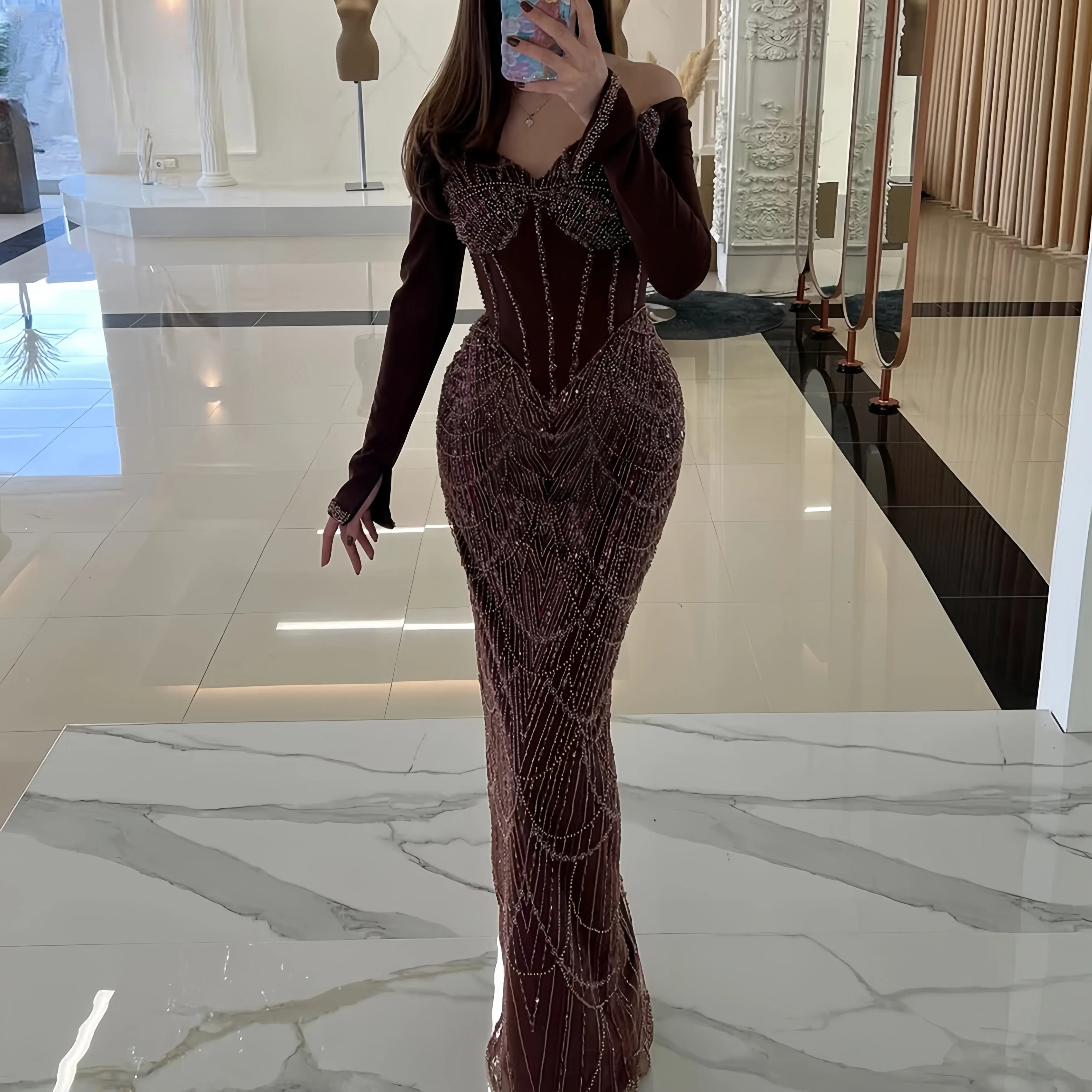 

Customized V-neck long sleeve mermaid sexy luxury evening dresses dresses for special occasions Dresses gala