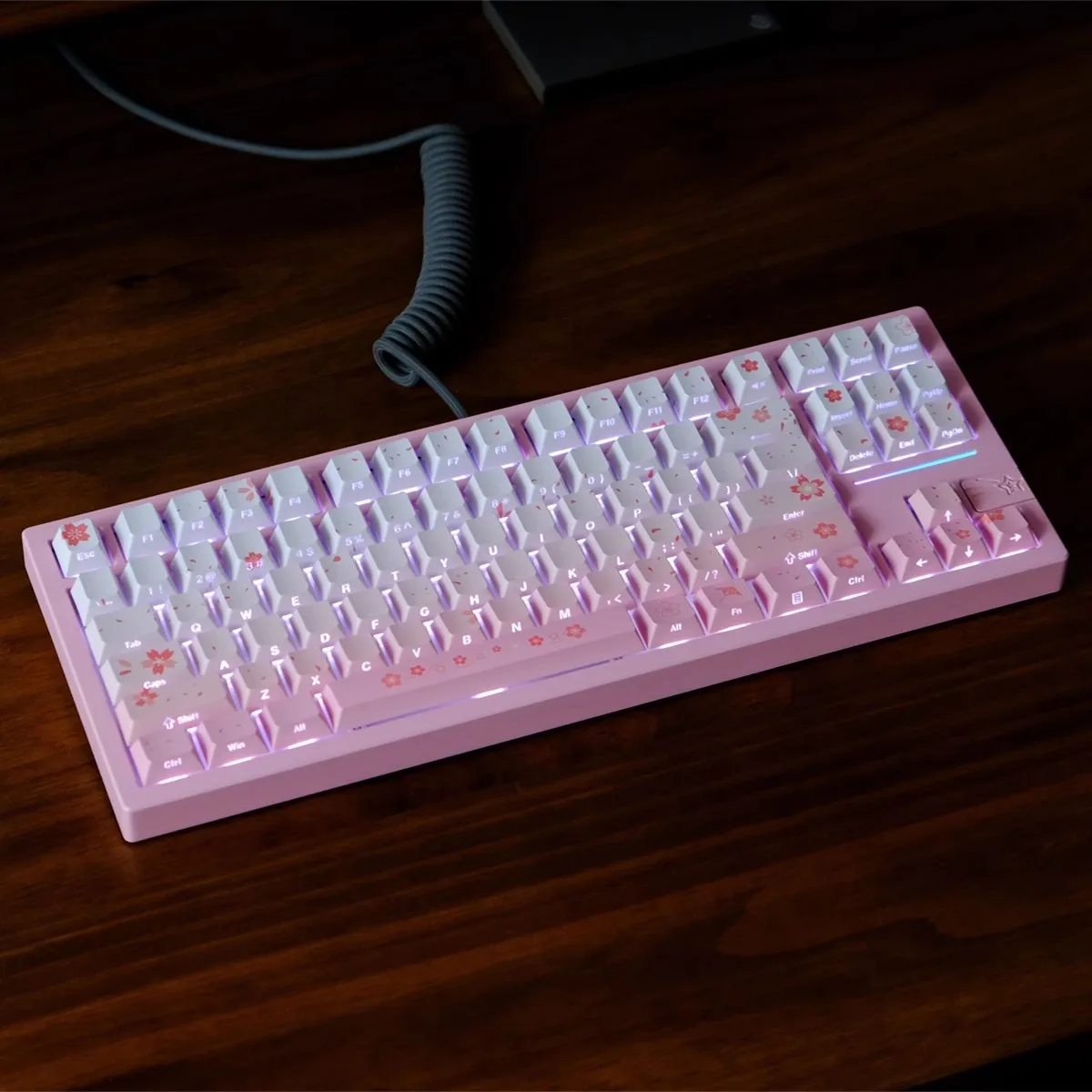 135 Keys/set Sakura Gradient Pink Keycaps PBT Dye Subbed Side Printed Backlit Key Caps Cherry Profile Keycap For Wooting 60 75