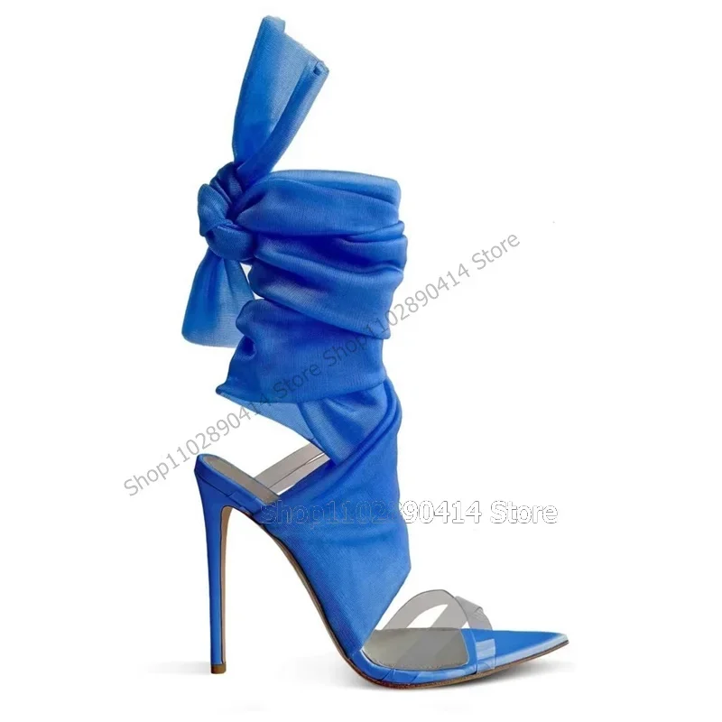 

Blue Mesh PVC Hollow Cut Heel Open Toe Sandals Back Strap Women Shoes Thin High Heels Novel Sexy Runway 2023 Zapatos Para Mujere