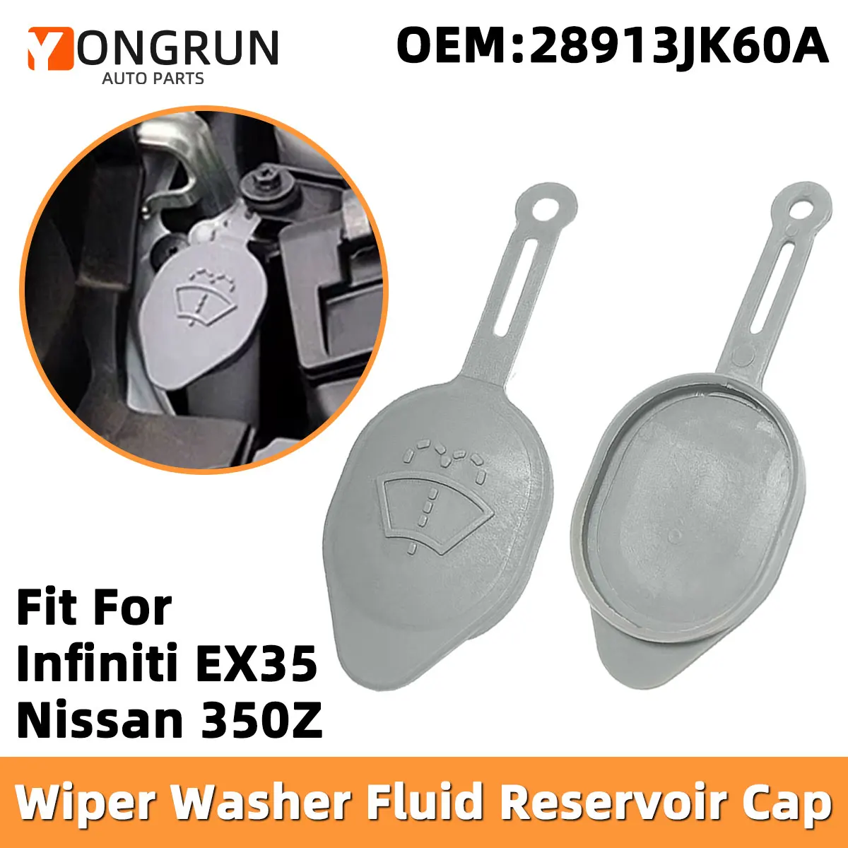 1 Stück grauer Scheibenwischer-Waschflüssigkeitsbehälterdeckel für Nissan Murano 370Z 350Z Infiniti EX35 G25 G35 Q40 Q60 QX50, 28913-JK60A – Detail 1