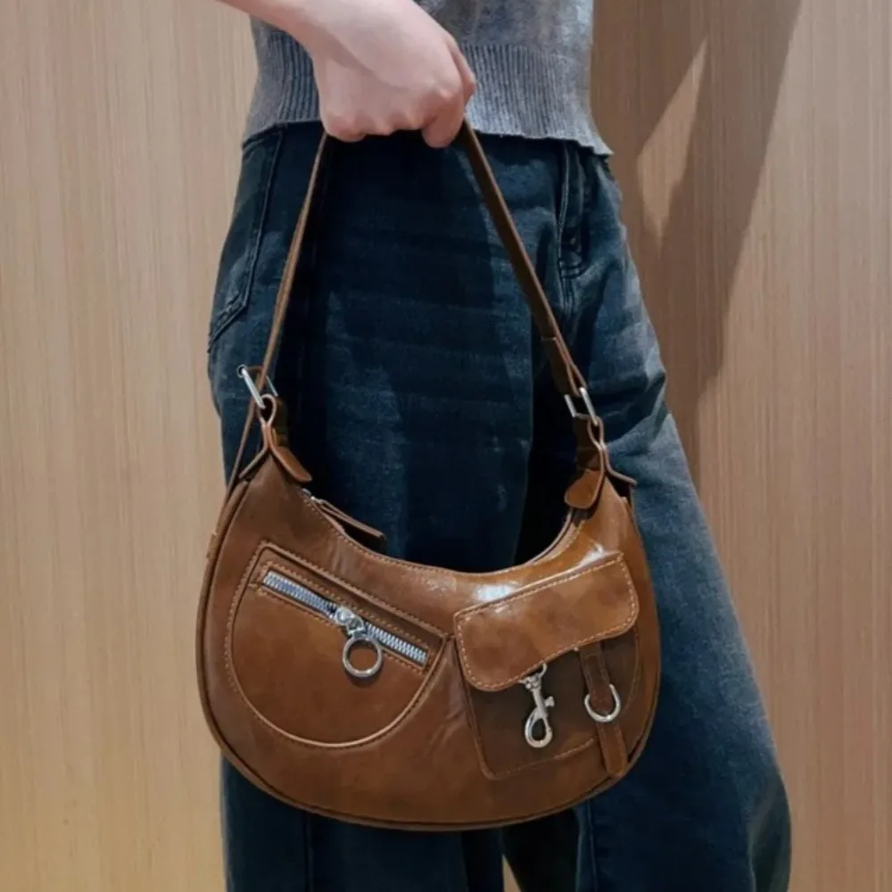 

Y2k Creative Shoulder Bag Hot Cool Sac Femme Underarm Bags for Woman 2025 New Motorcycle Bolso Wide Strap Bolsos De Mujer