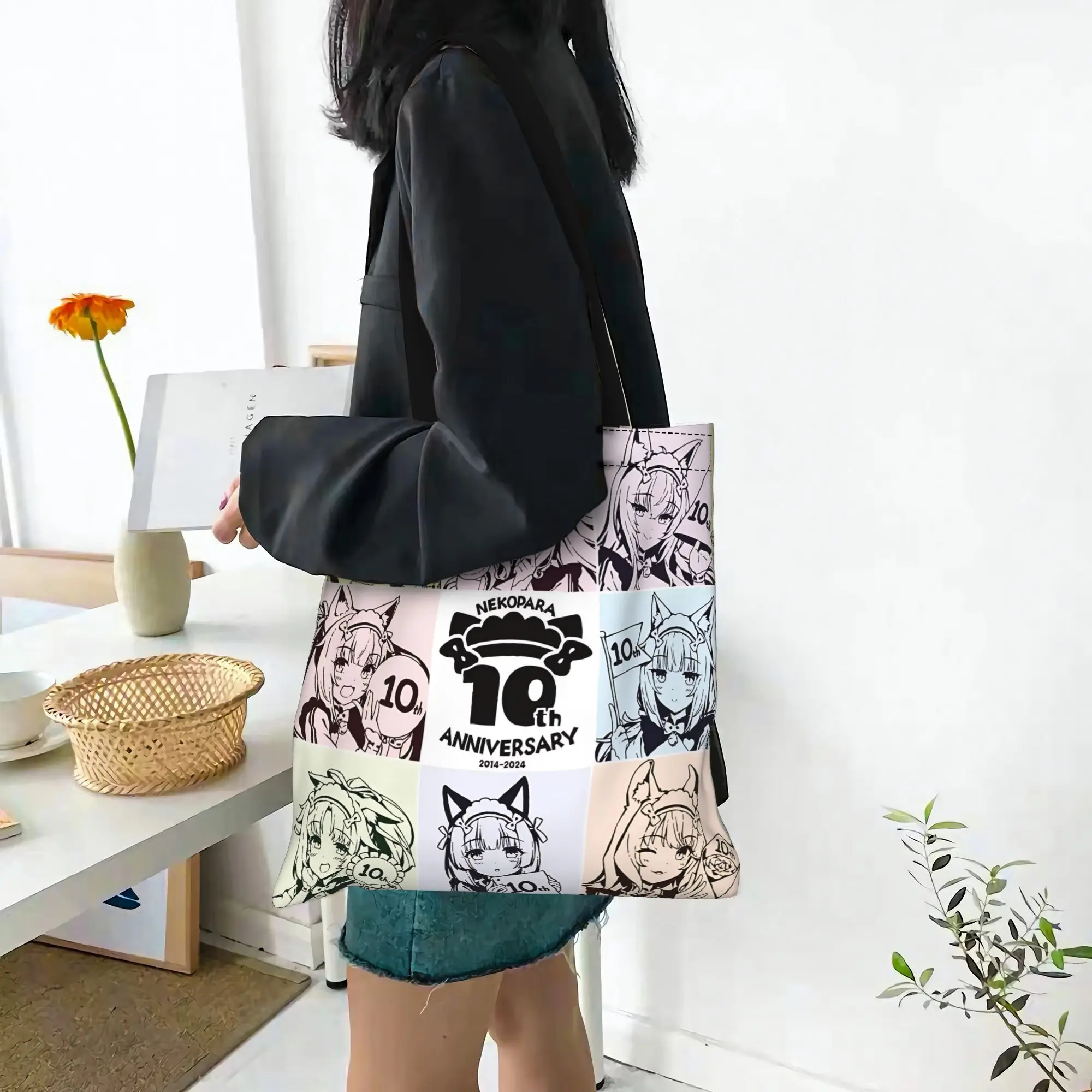 Bags For Woman Colorful Anime Girl Shopping Bag Its bags Reusable Double Sided Canvas Tote Bag Shoulder  Handbag