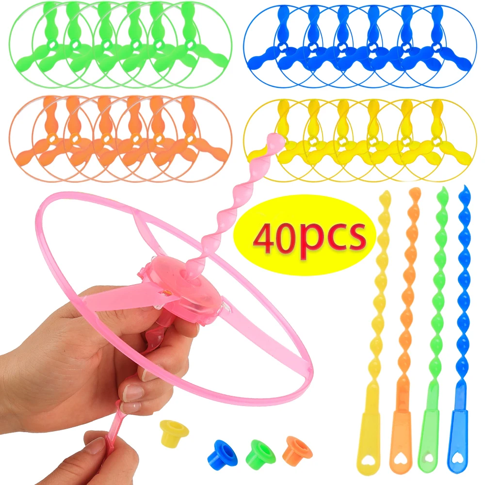 20-40pcs Flying Helicopter Rotating Circle Bamboo Dragonfly Manual Friction Plastic Propeller Outdoor Flying Toy Children\'s Gift