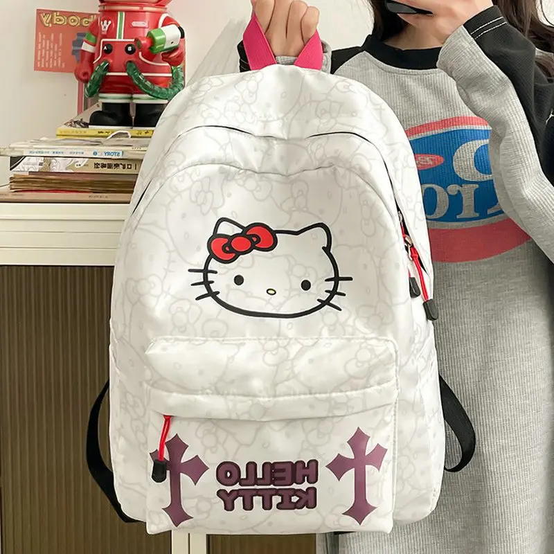 Cute Hello Kitty Teenage Bookbag Nylon Rucksack Fashion Girl Backpack Women Shoulder Bag High School Schoolbag