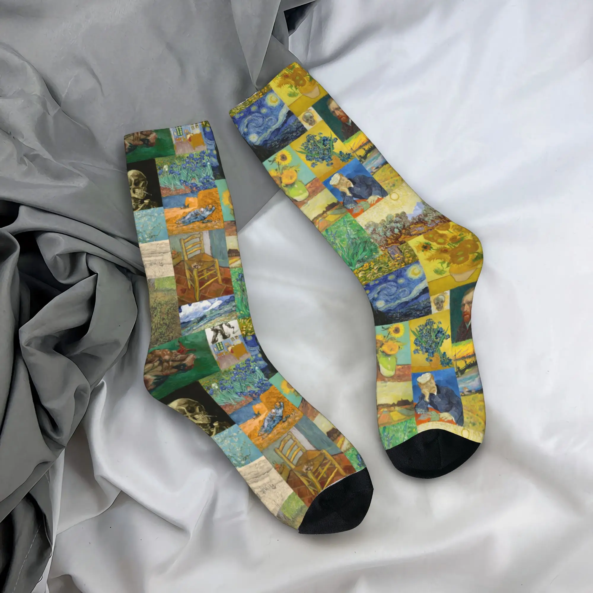 مخصص كول فنسنت فان جوخ اللوحة الكولاج الجوارب الرجال النساء الدافئة 3D الطباعة جوارب كرة القدم الرياضية #3