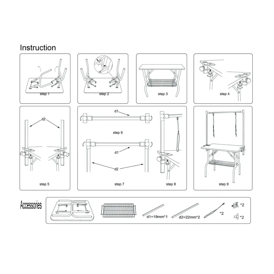 

46 Folding Dog Pet Grooming Table Stainless Steel Frame Rubber Mat on Board with Adjustable Arm and Clamps pet dog Cat Grooming