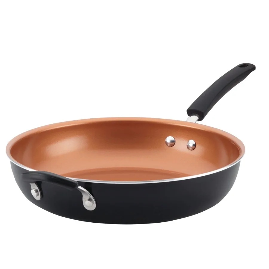 Easy Clean 12.5 Inch Ceramic Nonstick Frying Pan with Helper Handle Dishwasher Safe Black