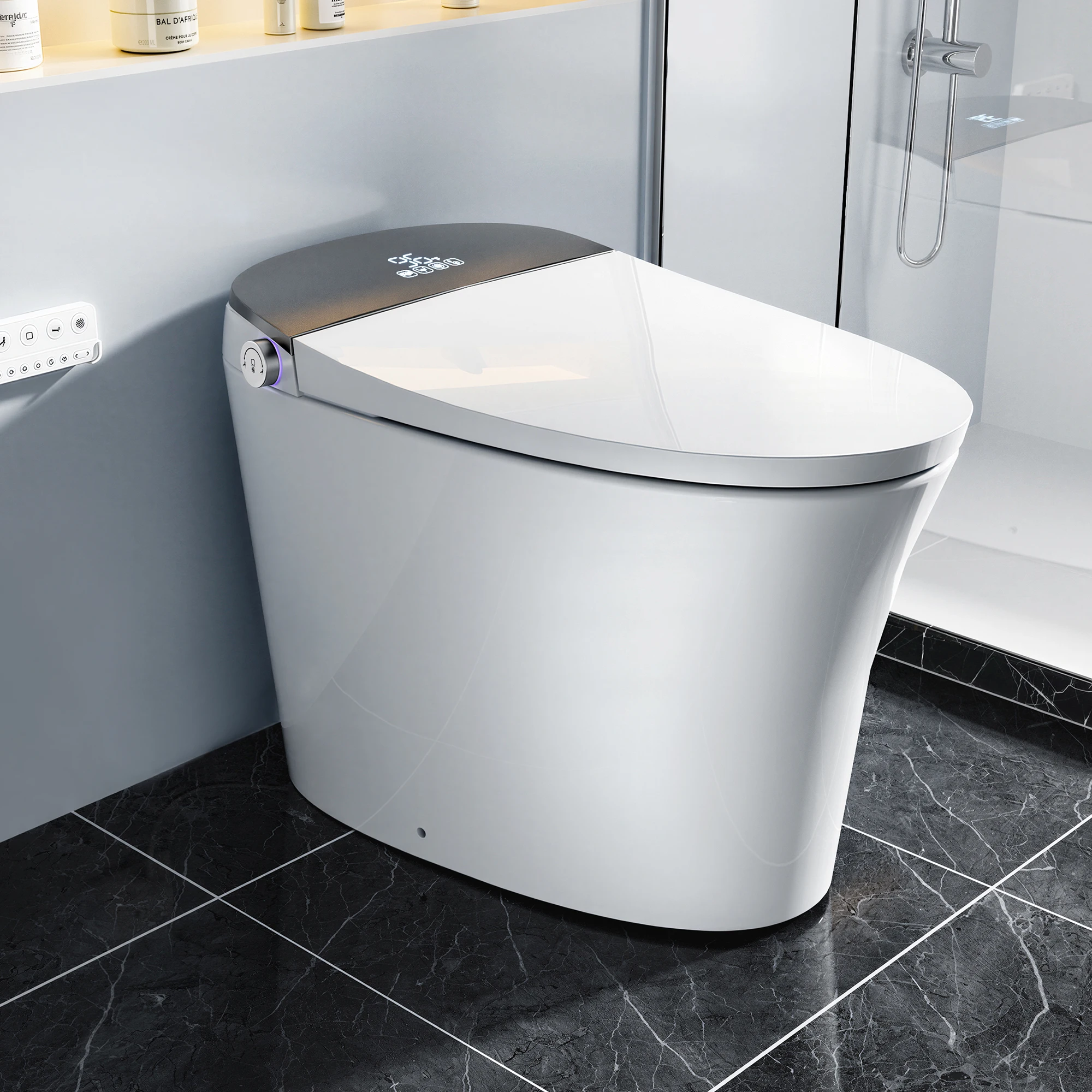 

Elongated Tankless Smart Toilet Bidet Combo, Instant Warm Water, Adjustable Heated Seat & Dryer, Foot Sensor Flush, LED Display, Soft Close Lid, Deodorization, for Modern Bathrooms