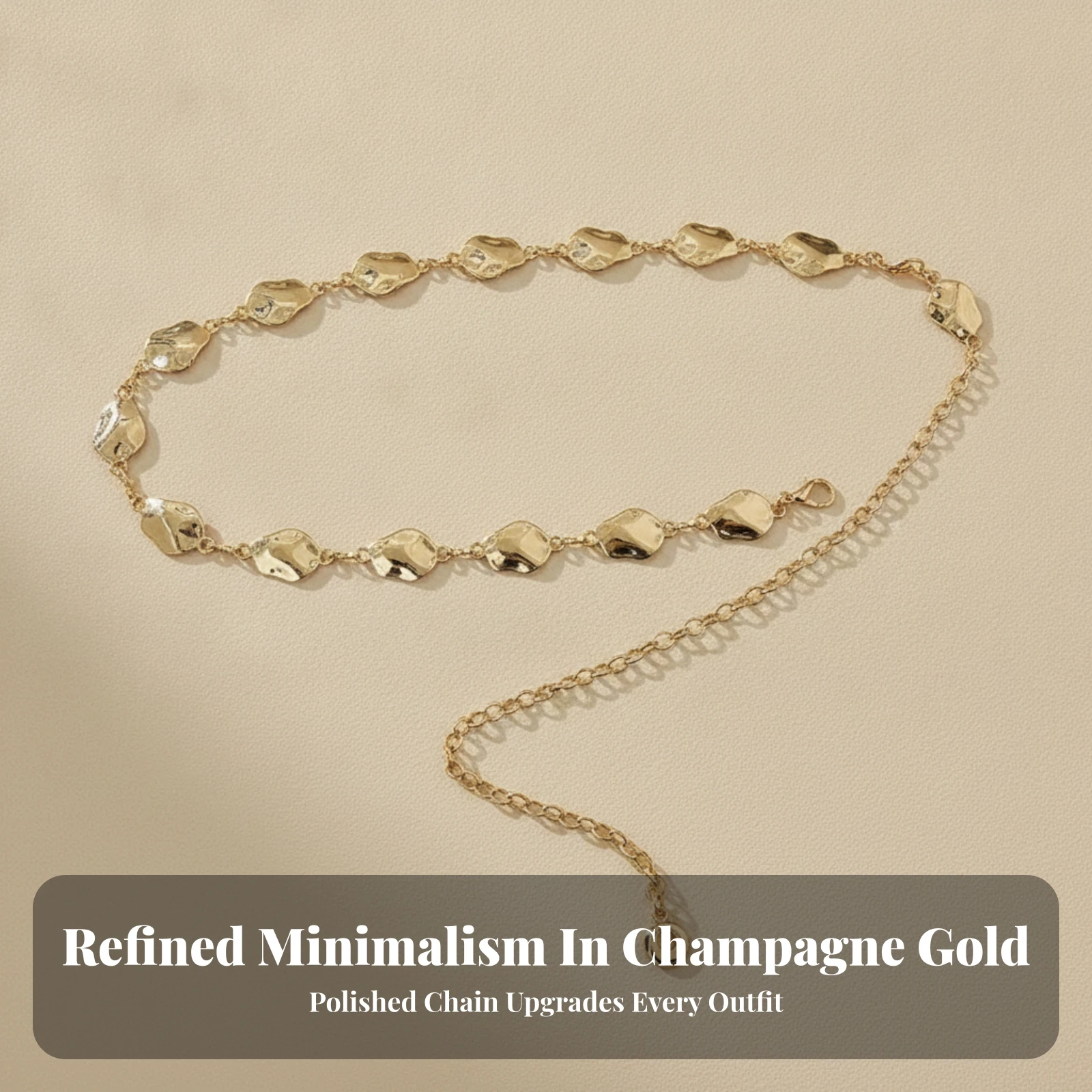 Metal Waist Chain Belt Elegant Chain Belt with Leaf Plates Sleek Glossy for Women, Dresses, Nights Out