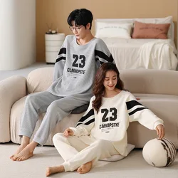 Autumn Spring Cotton Long Sleeve Men Pajamas Set Couple Wome Letter Pyjamas Suit Round Neck Nightwear For Lovers pareja hombre