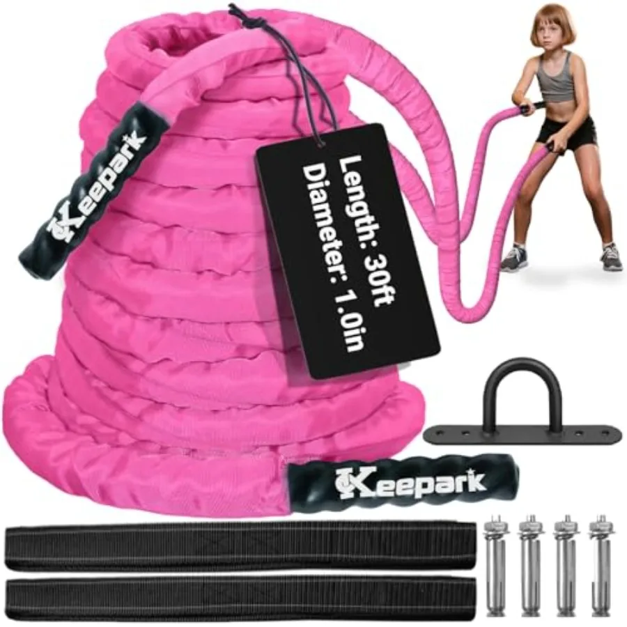 

Battle Ropes for Home Gym 1 Inch Diameter 30Feet Length Workout Rope Exercise Rope Training Ropes with Protective Sleeve for Me