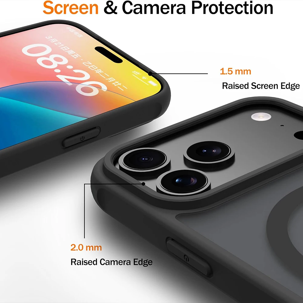 Metal Ring Stand Matte Magnetic Case for Magsafe iPhone 17 Pro Max/17Pro/17Air with Lens Protector For Magsafe Wireless Charging