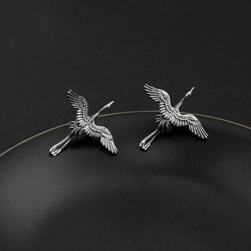 Chinese Style Red Crowned Crane Stud Earrings for Women Elegant Earrings Retro Jewelry Accessories Gifts