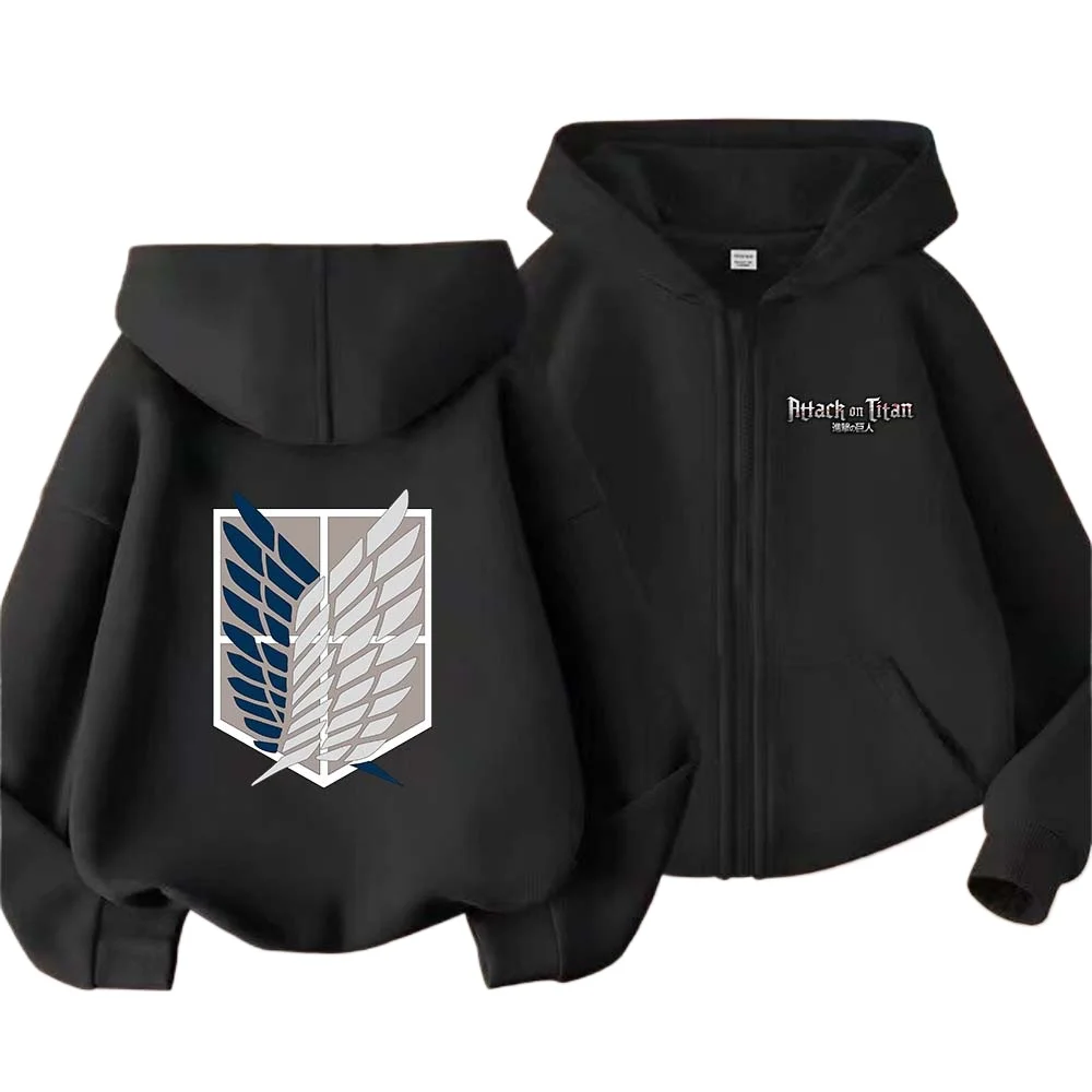 Attack On Titan Kids Hot Anime Print Spring Autumn Zipper Hooded Sweatshirts 2-13 Years Boys Girls Casual Outfits Top Clothing