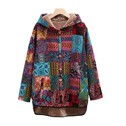 2024 New Women Winter Warm Floral Hooded Jacket Flower Printed Hoody Vintage Oversized Winter Padded Jacket Boho Vintage Coats