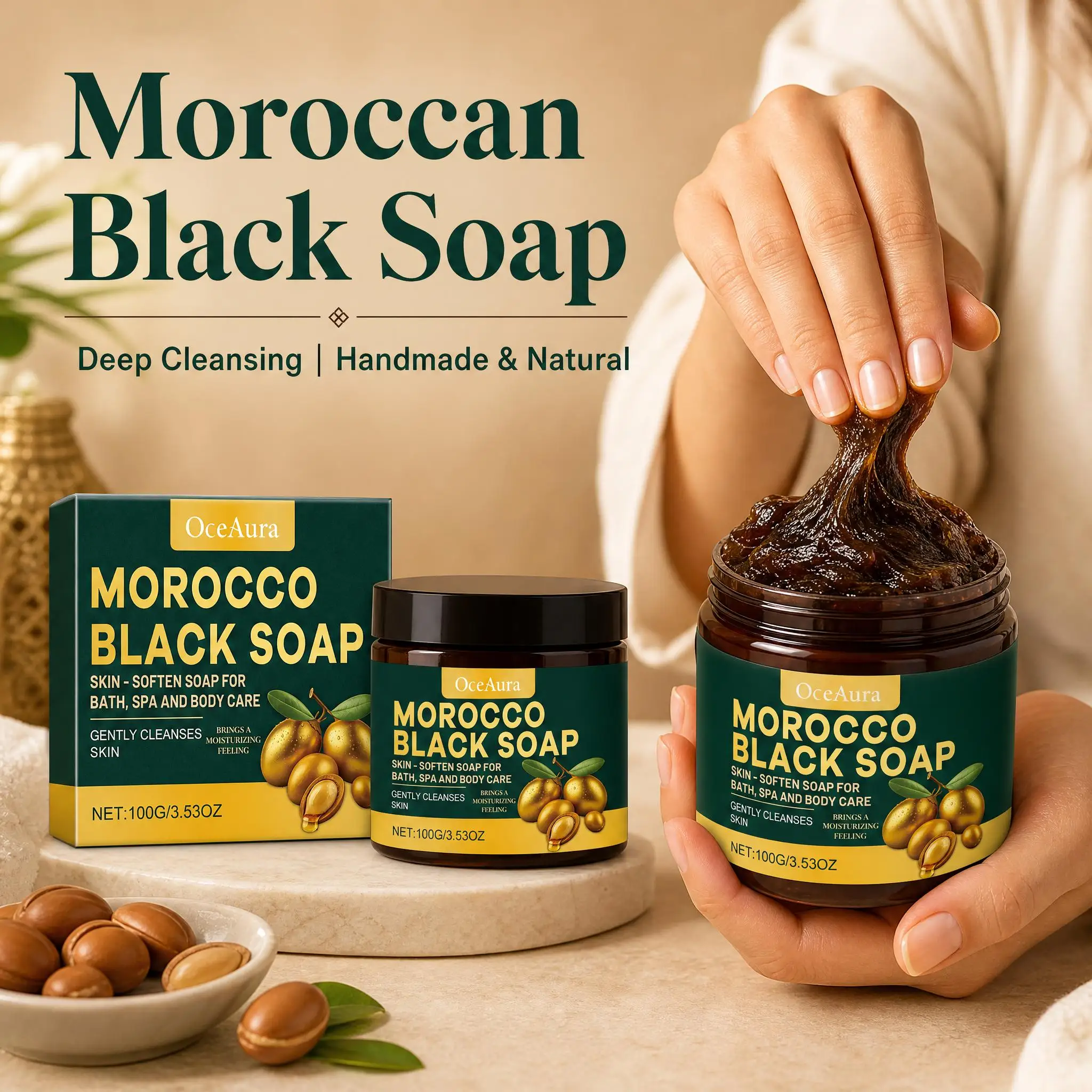 1/2/3pcs Organic Moroccan Black Soap Olive-Based Body Cleanser Gentle Exfoliating Remove Dead Skin Soften Brighten Body Scrub