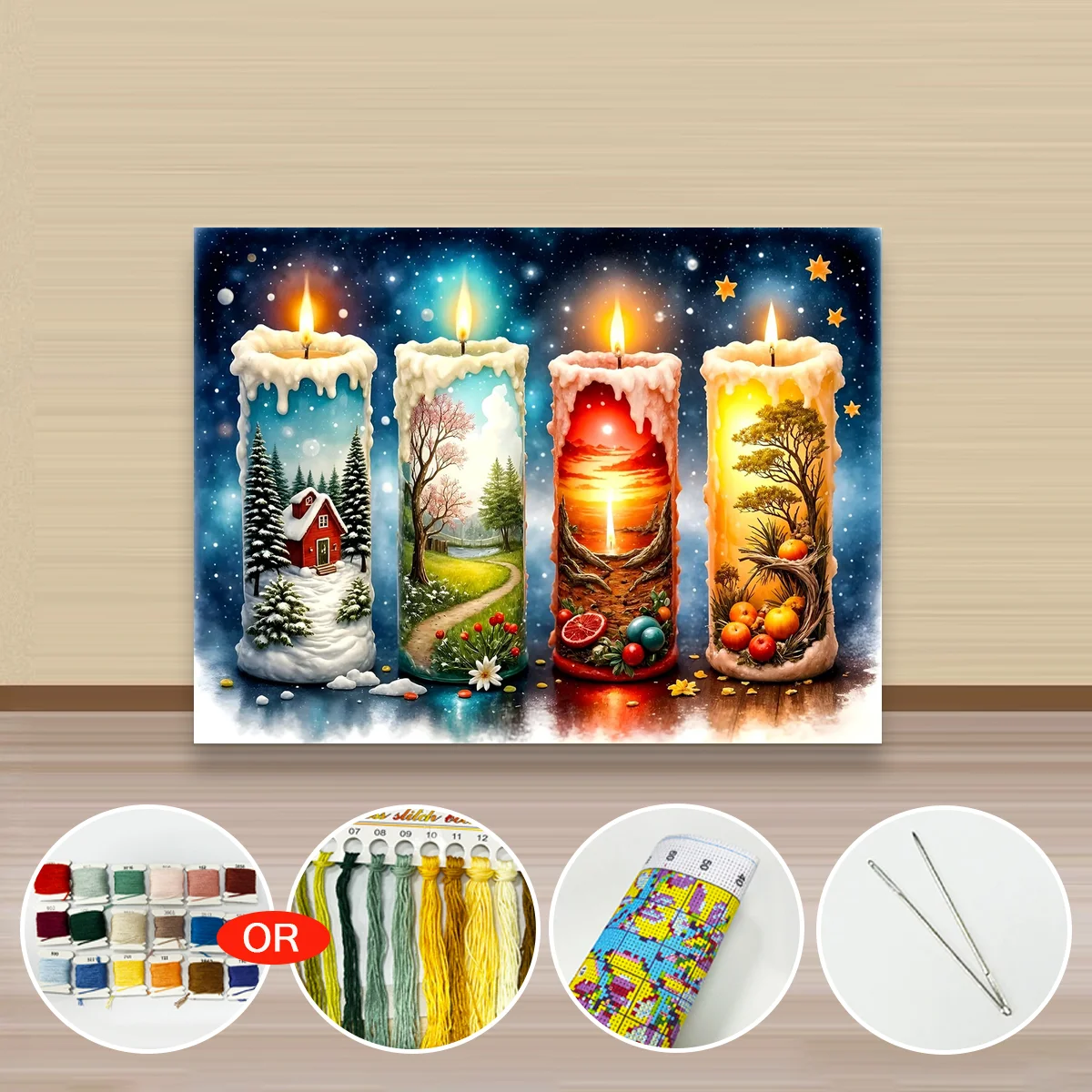 1 Stück 30x40cm/11,8x15,7 Zoll, 11Ct/14Ct Kreuzstich-Set, DIY Valentinstagsgeschenk, Stickerei-Set für Festivals, Vier Jahreszeiten, Weihnachten – Detail 2