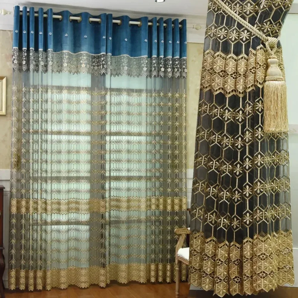 

European-style High-grade Water Soluble Embroidery Hollow Window Screen Curtains for Living Room Bedroom Finished Product Tulle