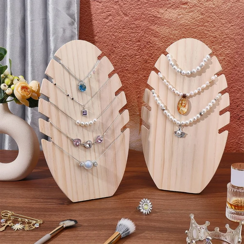 Jewelry Necklace Display Stand Organizer Solid Wood Flame Shape Necklace Holder Necklaces Pendant Display Organizer