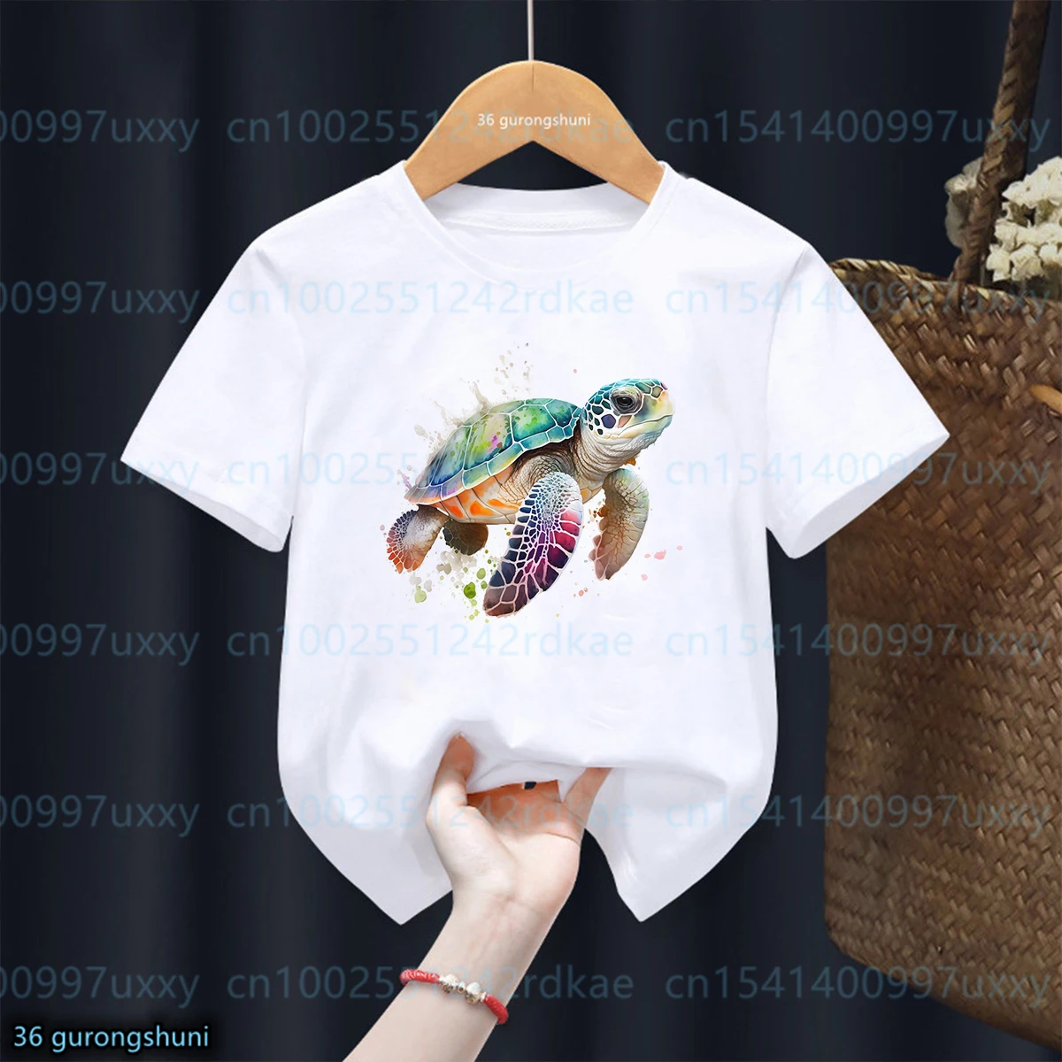 New Boys T-Shirt Funny Marine Life Turtle Animal Print Tshirt Baby Cute Kids Clothes Summer Girls Tshirt White Short Sleeved Top