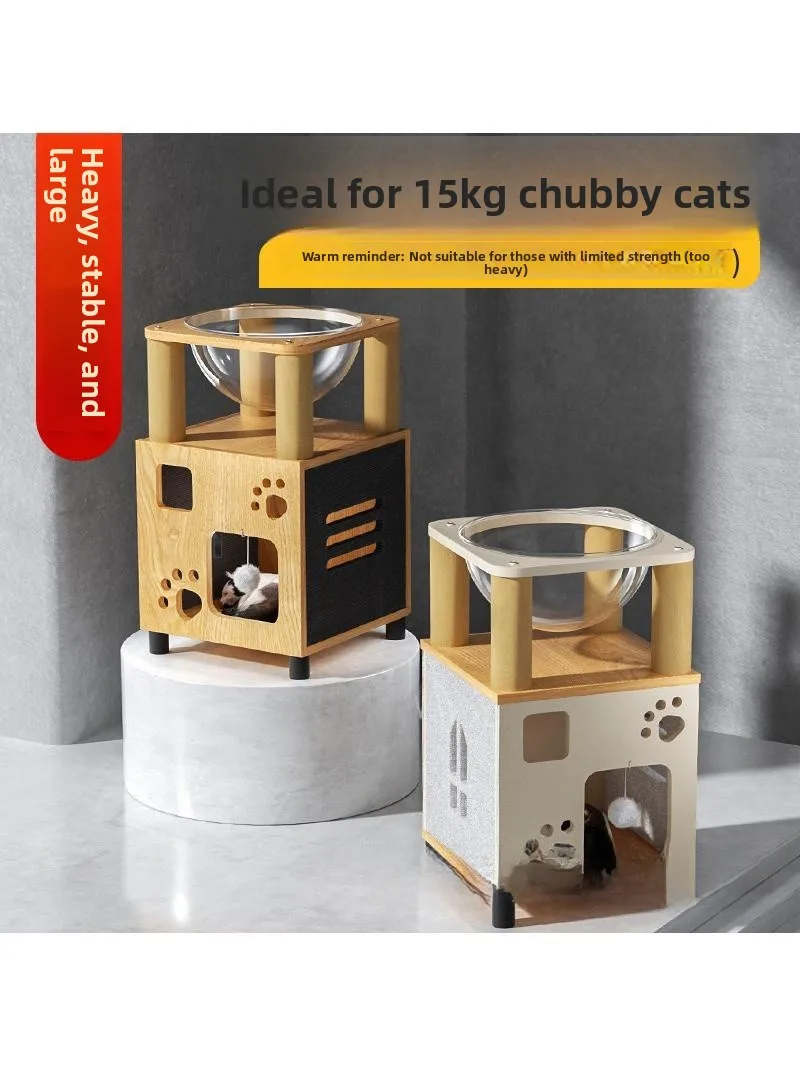wooden-climbing-frame-villa-double-layer-playground-kitty-bed-nightstand-jumping-platform-toy-integrated-house