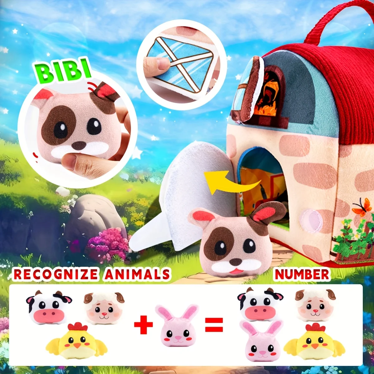 Child Toys 6-12 Months - Surprise Barn with Farm Animals, Rattle, Crinkle Paper and Mirror Toys for Kids, Ideal Christmas Gifts