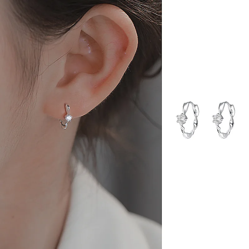 925 Sterling Silver Möbius Strip Zircon Wavy Twisted Earrings Luxury Women's Engagement Accesories Jewellery Prevent Allergies