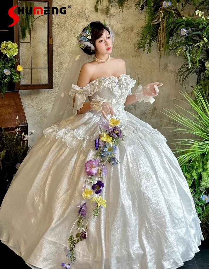 

Sweet Wedding Maxi Dresses for Women Summer New Slim-Fit Elegant Off-the-shoulder Romantic Ceremony Bar Mitzvah Princess Dress