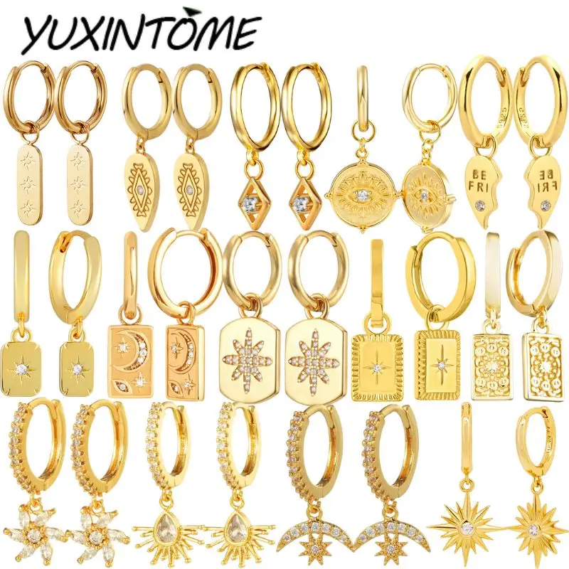 

925 Sterling Silver Ear Needle European and American Retro Geometric Eight-pointed Star eye-shaped Heart-shaped Earrings Pendant