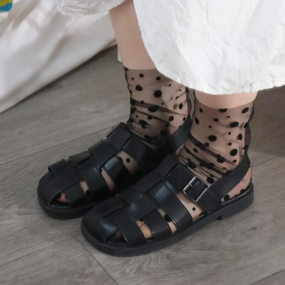 Calcetines finos de gasa para mujer, medias de tul con puntos, vestido, medias de nailon