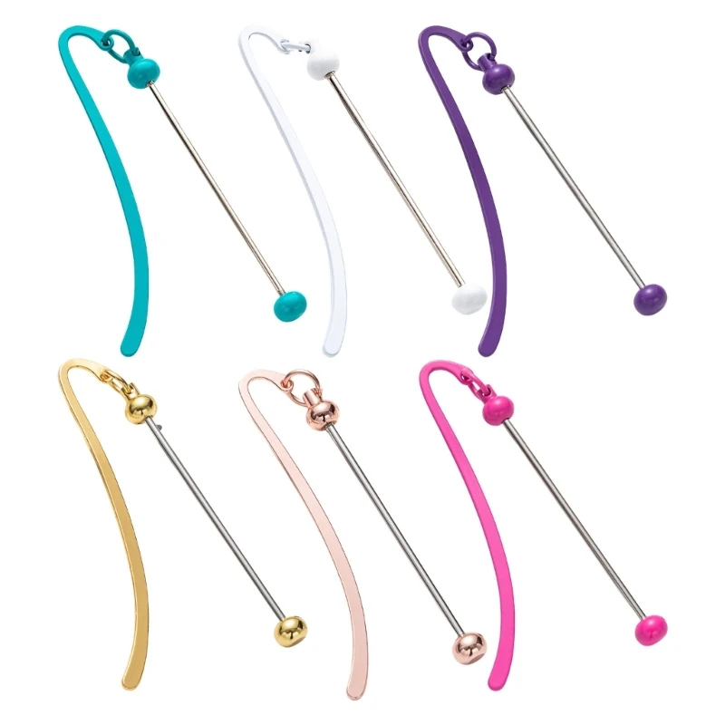 6Pcs Beadable Hook Bookmarks Metal Book Marker with Long Beadable Pendant Reading Accessories for Book Lover Reader