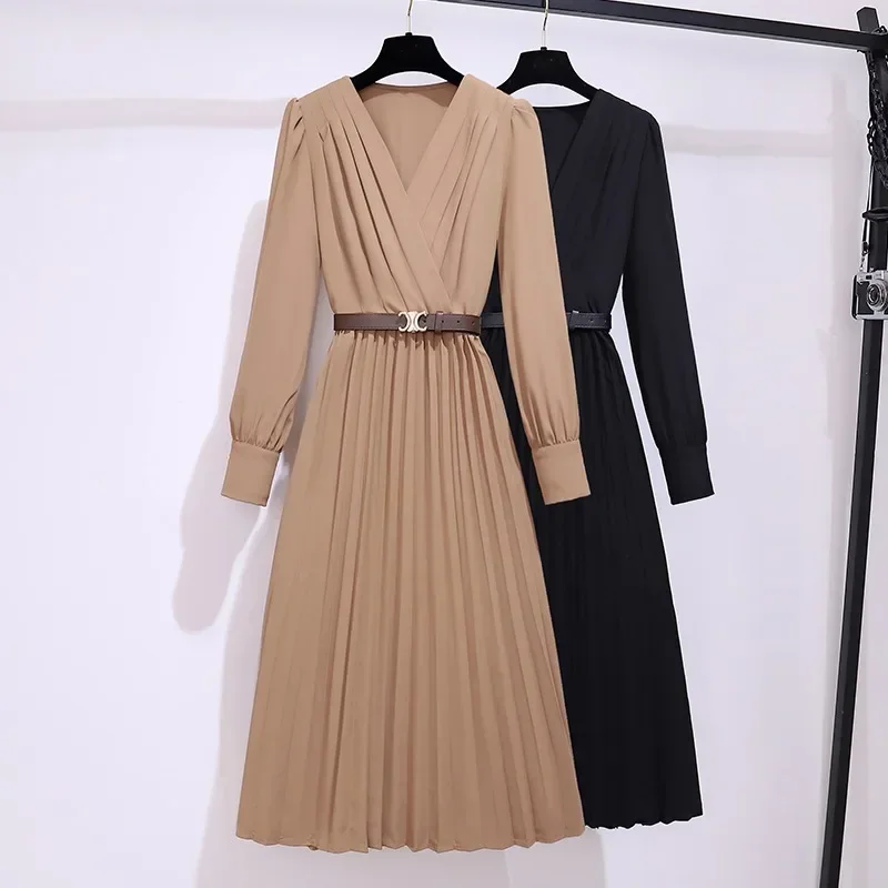 Good QualityFrench Commuter Elegant Light Luxury Long-sleeved Black Dress Female Spring Winter Temperament Socialite Waist Full