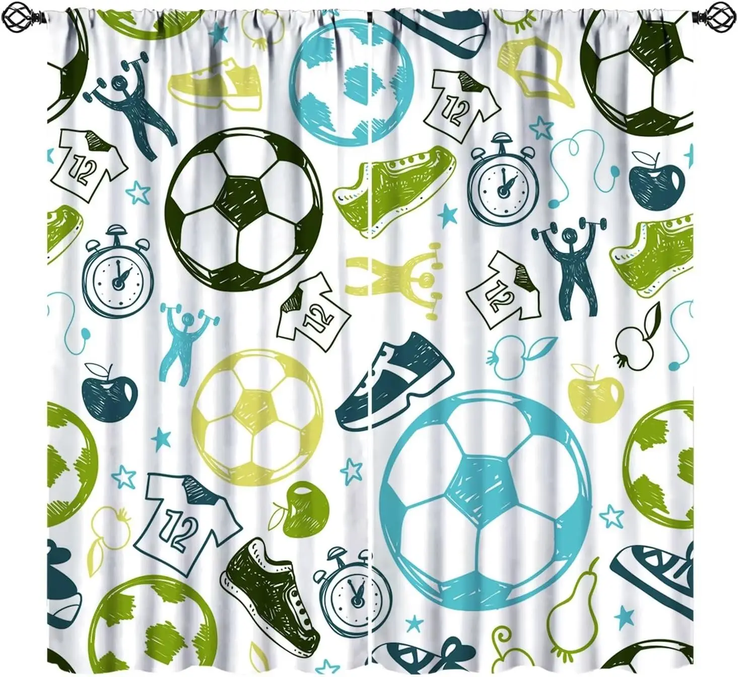 Kids Sport Curtains Colorful Graffiti Soccer Modern Abstract Art Printed for Kids Boys Teens Bedroom LivingRoom Bathroom2Panels