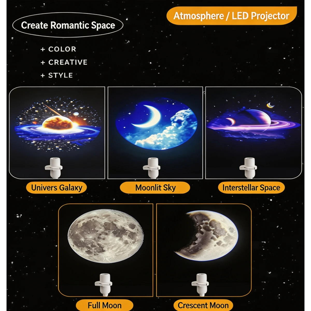 LED Night Light 360° Adjustable 15 in 1 Patterns Planet Starry Sky Projector Light USB Projection Light Atmosphere Lamp Decor