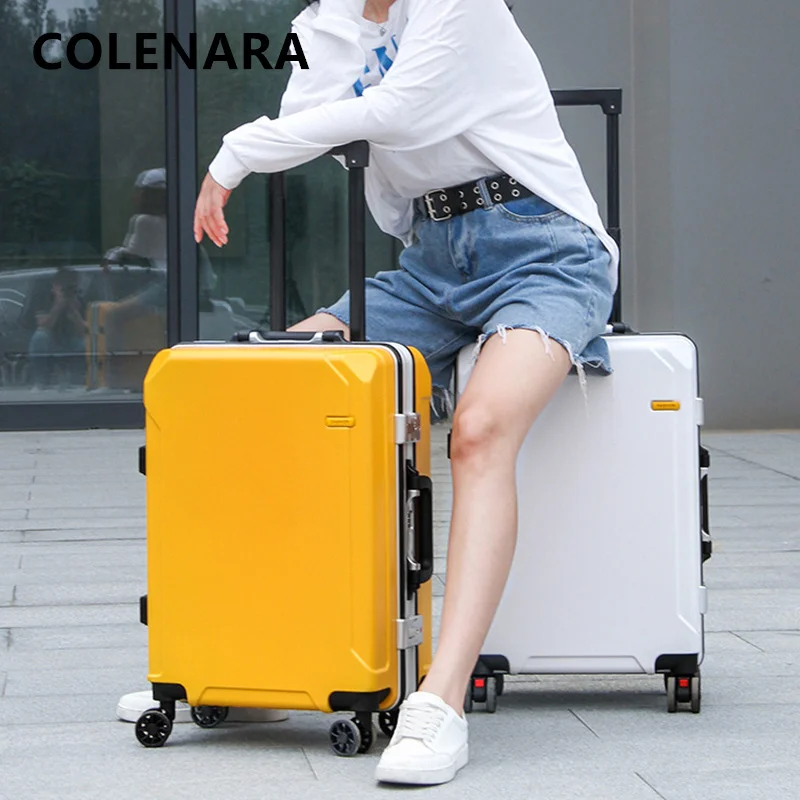 

Чемодан на колесиках COLENARA, 20 дюймов, 22 дюйма, 24 дюйма, 26 дюймов, чемодан на колесиках с алюминиевой рамой, мужской посадочный чемодан, бизнес-коробка для пароля, чемодан из АБС-пластика + ПК